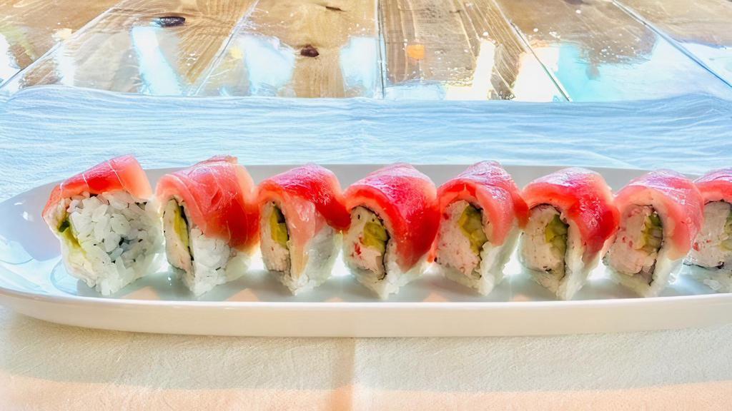 Hawaiian Roll · Crab salad, cucumber inside, tuna on top.

Consuming raw or undercooked meats, poultry, shellfish or eggs may increase your risk of foodborne illness.