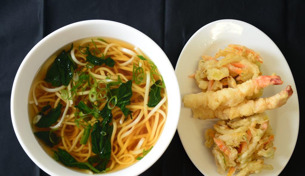 Assorted Tempura Udon · Udon soup with ebi shrimp and vegetable tempura