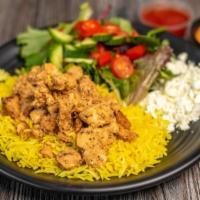 Chicken Gyro Platter · Gluten free. House-marinated chicken gyro with healthy herbs and spices, rice, house salad, ...