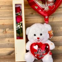 I Love You  Bundle · This bundle contains 2 Red roses in a elegant box, a musical white teddy bear,  and an 18 my...