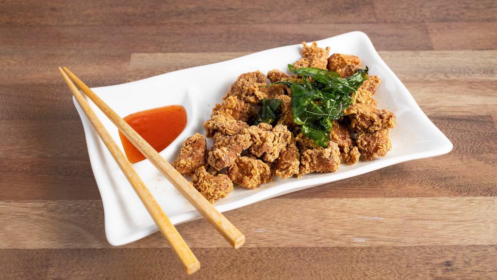 Popcorn Chicken · Fried small bite-sized boneless chicken marinated with various spices.