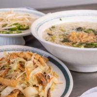 Stir Fry Vegetable PHO · Cabbage, shiitake mushrooms, fried tofu, bean sprouts, carrots & silver noodles. Served with...