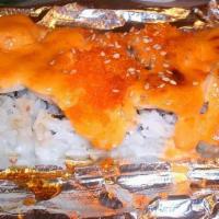 #1. Bubble Bubble Roll · Baked California roll topped scallop and tobiko.