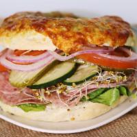 Salami · Includes lettuce, tomato, onion, cucumber, pickles, sprouts, mayo, mustard, and salami.