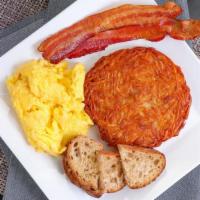 Breakfast · Fresh farm eggs, apple wood smoked bacon or aidell's chicken apple sausage, hashed browns, a...
