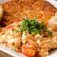 7th & Grayson · Organic tofu, red onion, tomato, olives, mint and spicy Moroccan harissa scramble, hashed br...