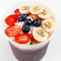 Acai Bowl Classic · Acai puree, blueberry, banana and coconut water with toppings: banana, strawberry, granola &...