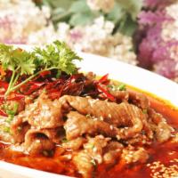 52. Beef in Red Chili Sauce 水煮牛 · Spicy.