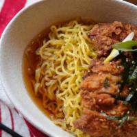 Fried Chicken Ramen  · Crispy house made marinated fried chicken, ramen egg, egg noodles, bean sprouts and green on...