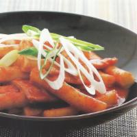 35. Spicy Rice Cake · Spicy. Rice cake, fishcake and vegetables mixed with spicy house sauce.
