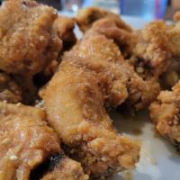 A8. KFC (Korean Fried Chicken) · Double fried chicken wings either soy garlic or spicy soy garlic (10 Pcs).