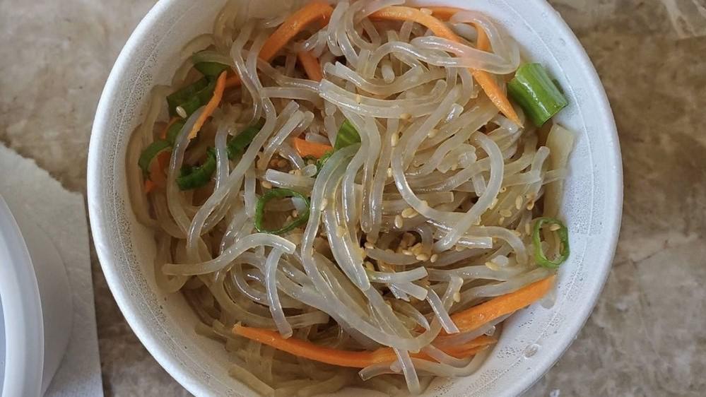 A5. Japchae · Sweet potato noodles with beef and vegetables.