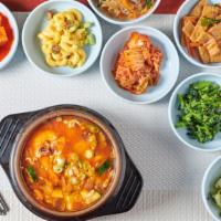 S6. Tofu Soup · Spicy. Choose [Plain, Mild, Spicy, Very Spicy]. Choose [Beef, Seafood, Vegetable, Kimchi, Sp...