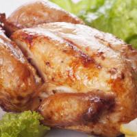 Full Roasted Chicken · Served over rice and Salad