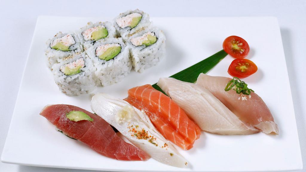 Sushi Combo · 5 pcs nigiri + choice of California roll or spicy tuna roll.