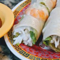29. A) Goi Cuon - Fresh Spring Roll · Shrimp &  pork (Vietnamese ham) , vermicelli, bean sprout, lettuce wrap w/ rice paper dip w/...