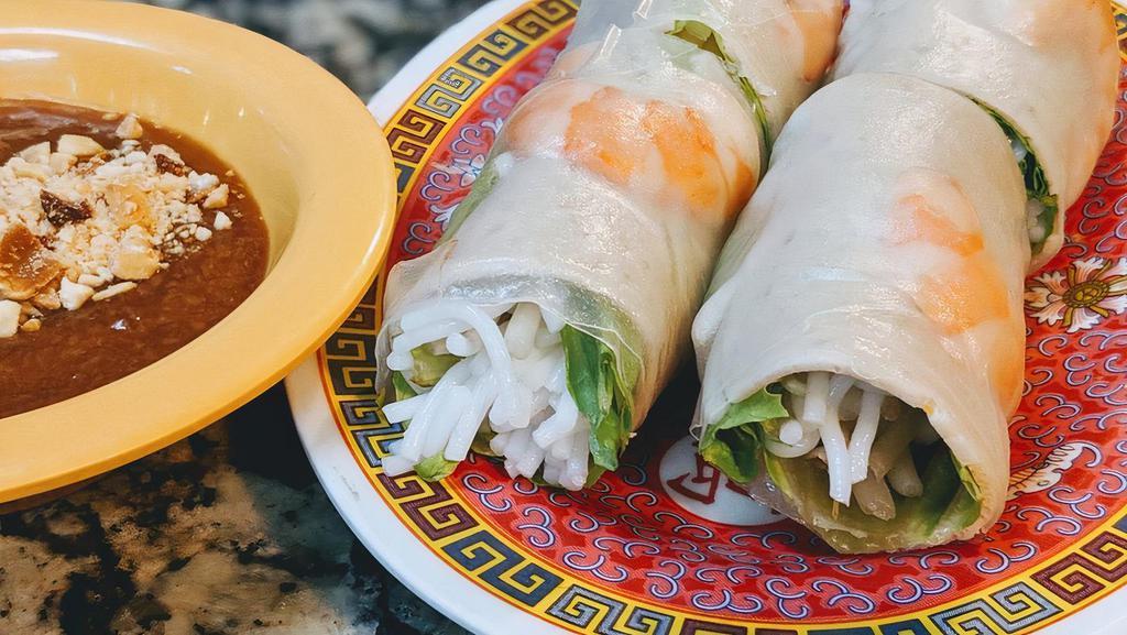 29. A) Goi Cuon - Fresh Spring Roll · Shrimp &  pork (Vietnamese ham) , vermicelli, bean sprout, lettuce wrap w/ rice paper dip w/ peanut sauce . ( 2 roll