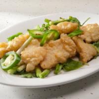 Salt & Pepper Squid · Hot & spicy. Deep fried squids, jalapeno and green onion with salt and pepper.