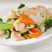 Prawns w/ Mixed Vegetable · Prawns, snow peas, zucchini, onion, water chestnut, bok choy, carrot, broccoli and celery in...