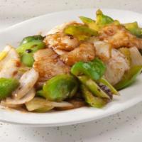 Fish Fillets w/ Black Bean Sauce · Fish fillets, bell pepper, onion and celery in black bean sauce.
