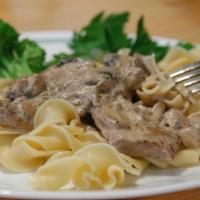 Beef Stroganoff · A delicious dish of sautéed pieces of beef served in a sauce with smetana.