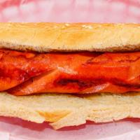 Hot Dog · mayo, mustard., sweet relish, chopped tomato, chopped onion.
