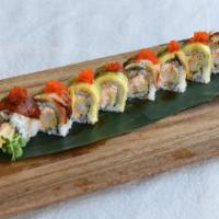 Dragon Roll · Shrimp Tempura, Crab Salad 
Unagi, Avocado, Tobiko, Scallion  8pcs