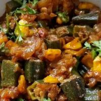 Kadhai Bhindi (VEGAN) · Gluten free, vegetarian. Seasonal. Crispy fresh fried cut okra, onion, tomatoes, lime and ma...