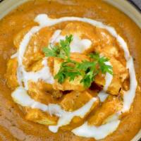 Desi Shahi Paneer · Nuts, gluten free. Homemade cottage cheese simmered in special cashew and onion tomato sauce.