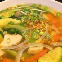 Vegetable Noodle Soup (Hủ Tiếu Rau Cải) · Mixed vegetables and tofu in your choice of chicken or vegetable broth.