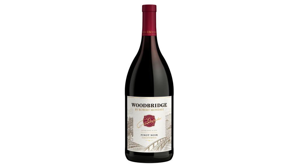 Woodbridge Mondavi Pinot Noir (1.5 L) · Woodbridge by Robert Mondavi Pinot Noir Red Wine offers a bright, fruit-forward glass of wine with strawberry and cherry aromas set off by a hint of spice and toast. Ripe cherry flavor and rich cocoa stand out in this full-bodied California red wine that culminates in a velvety, smooth finish. Sourced from the region of Lodi, these pinot noir wine grapes are grown by local producers and processed with Woodbridge's unique growing techniques and state-of-the-art technology for winemaking. Enjoy this Woodbridge wine on its own, or pair it with light meat dishes, pork chops or even pasta with red sauce. Keep this bottle of wine stored at room temperature, but let it chill in the refrigerator for 30 to 60 minutes before serving it cool for that perfect taste. Crafted for over 30 years and perfect for every day, Woodbridge offers approachable red wines that you don't have to overthink. Please enjoy our wines responsibly. ¬© 2021 Woodbridge Winery, Acampo, CA