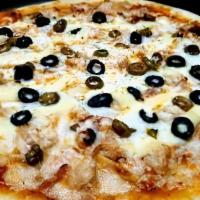 The Afghani Pizza · Real cheese on our traditional pizza sauce sitting on hand-rolled crust topped with juicy gy...