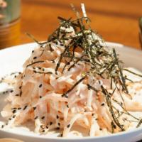 Daikon Mentiko Salad · Radish with cod roe mayo and sesame.