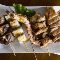 Non Bae Set · Assorted Yakitori Set (Pork Belly, Chicken Thigh, Shrimp, Shiitake Mushroom, Seasonal Yam)