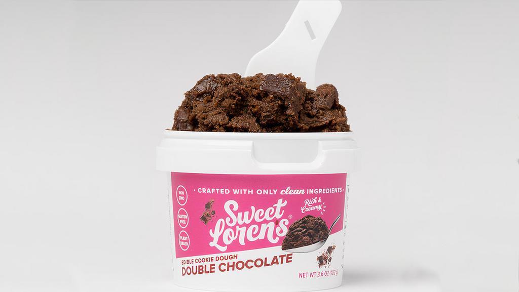 Sweet Loren's Double Chocolate Edible Brownie Batter · Creamy, smooth and scoop-able gluten-free cookie dough. Delicious taste from only clean ingredients. Spoon under lid (3.6 oz). (Gluten-free, vegan)