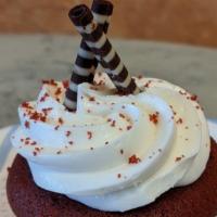 Red Velvet Cupcake · Our delicious and moist chocolate cake is topped with a cream cheese frosting and a chocolat...