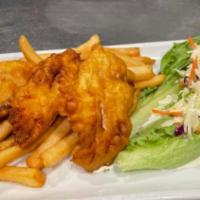 Fish & Chips · Comes with Fries and Coleslaw.  Red Snapper Fish