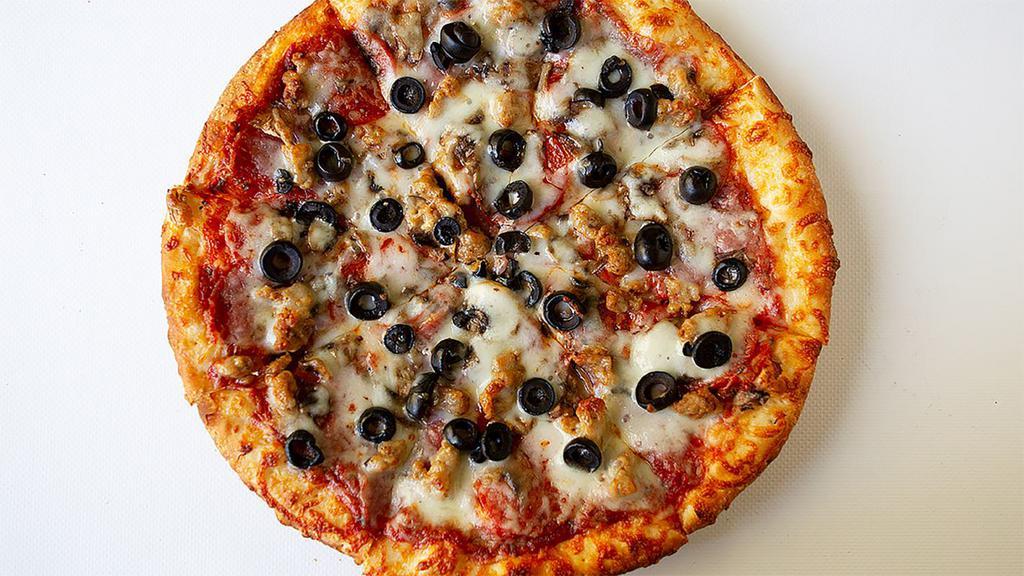 Small San Carlos Favorite Pizza · Italian sausage & beef, salami, pepperoni, olives, linguica, mushrooms.