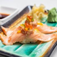 Salmon Belly with Toro Tartar & Ikura Nigiri · Salmon Belly with Toro Tartar & Ikura (2 Pieces)