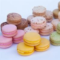 Mini French Macaron · Almond based egg white cookies; assorted traditional flavors, pistachio, raspberry, mango pa...