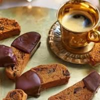 Biscotti · Hard texture cookies with almond and chocolate.
