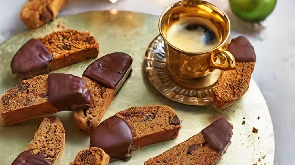 Biscotti · Hard texture cookies with almond and chocolate.