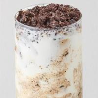 Oreo Brûlée Boba Milk · Creamy creme brûlée and crushed Oreos combined with sweetened fresh milk and served with boba