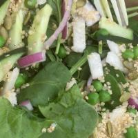 Oaktown Baby Salad · organic baby spinach, shrimps,
quinoa, cucumber, cherry tomatoes, green peas, onions, jicama...