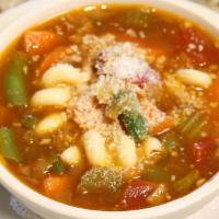 Minestrone - Pint · Savory Italian vegetable soup with beans and Pancetta