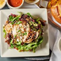 Roasted Walnut Chicken · Mixed greens, House dressing, honey-roasted walnuts, dried cranberries and crumbled Bleu che...