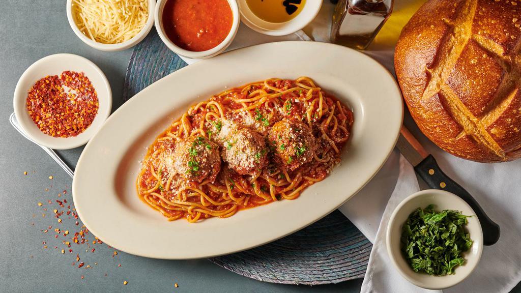 Spaghetti & Meatballs · Our rich meat sauce with oven roasted meatballs.