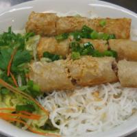 Imperial Rolls (3) / Bún Chả Giò · Ground chicken, shrimp, taro root and cellophane noodles wrapped in a crisp shell.