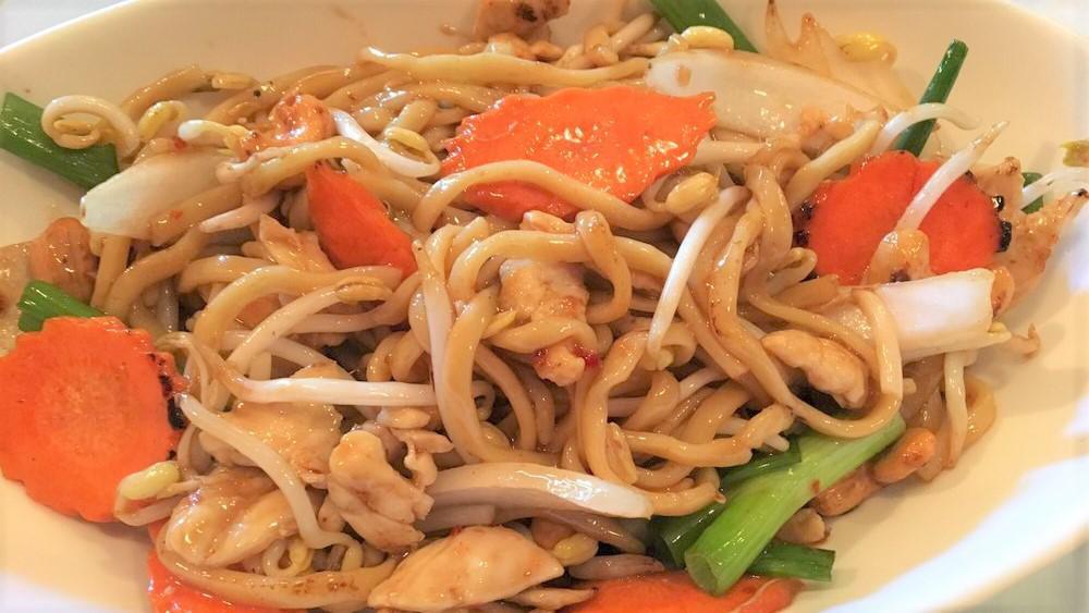 Noodles Cashew Nut · Egg noodles with onions, carrot, bean sprouts and shrimp paste.