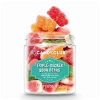 Triple Decker Sour Bears-Fruity · Jumbo gummy bears stacked high with three tart, fruity flavors